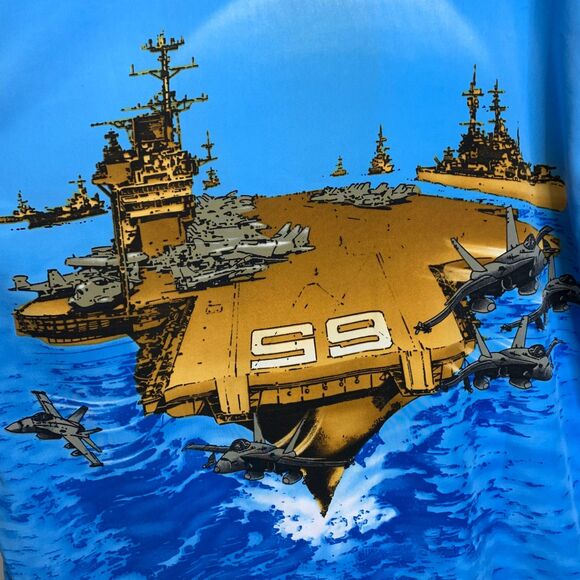 VTG Mens D'amante Casual Shirt Aircraft‎ Carrier Fighter Jets Blue XL - Picture 7 of 10